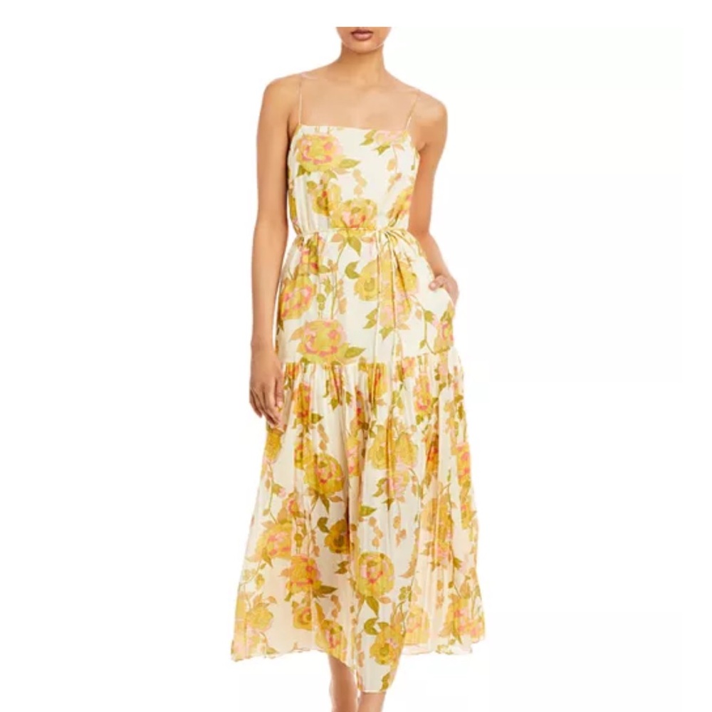 Rebecca Taylor Floral Print Maxi Dress in Yellow and Cream